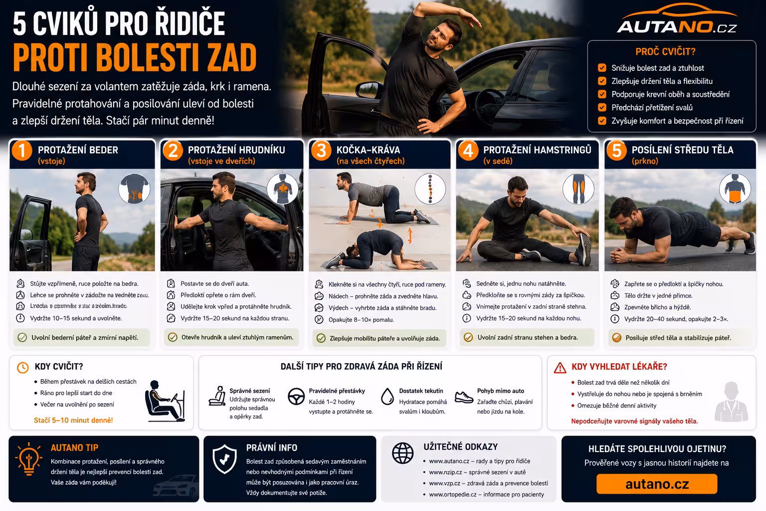 5 rychlých cviků pro řidiče: Jak se zbavit bolesti během pauzy