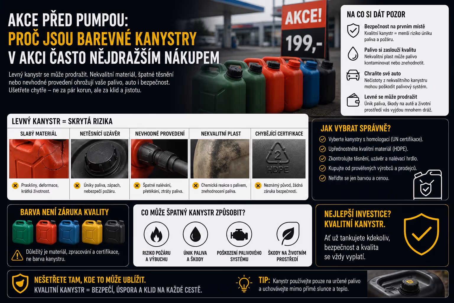 Akce před pumpou: Proč jsou barevné kanystry v akci často nejdražším nákupem?