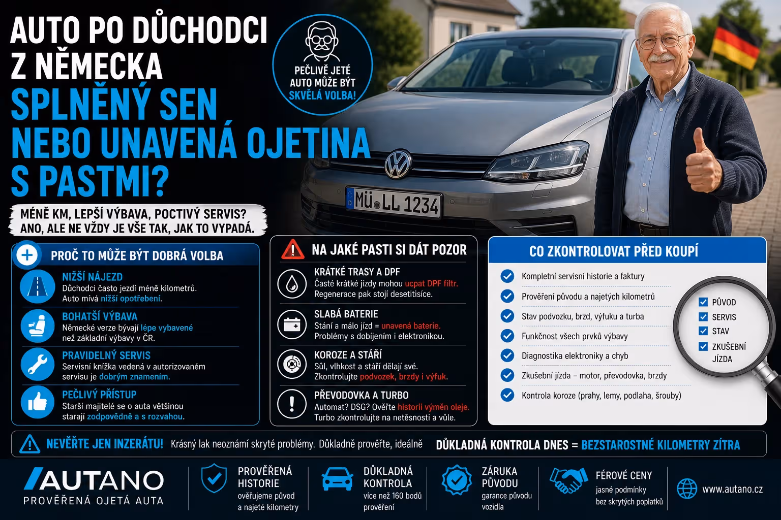 Auto po důchodci z Německa: Splněný sen, nebo unavená ojetina s pastmi?