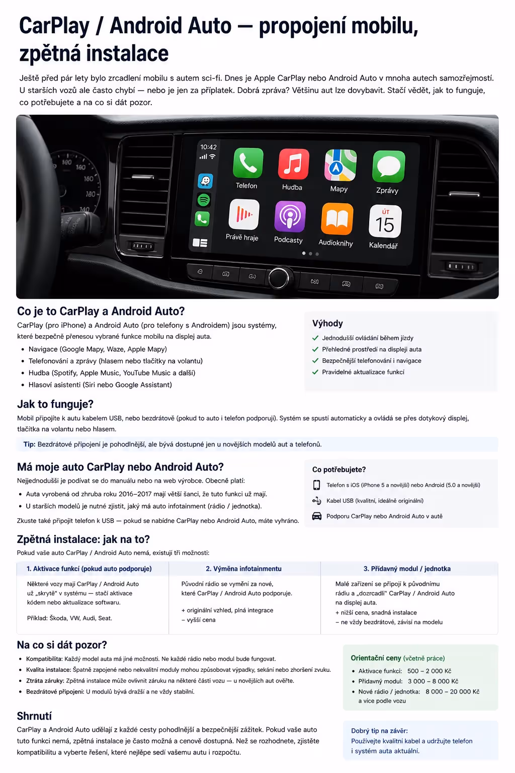 CarPlay / Android Auto: propojení mobilu s autem a zpětná instalace