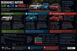 Elektromobily: Degradace baterií: Leaf vs. Zoe vs. Model 3