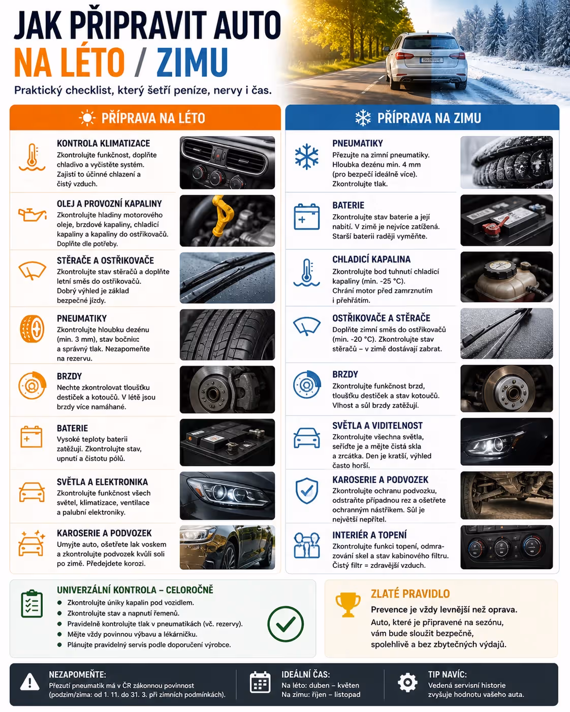 Bezpečnost: Jak připravit auto na léto i zimu: praktický checklist
