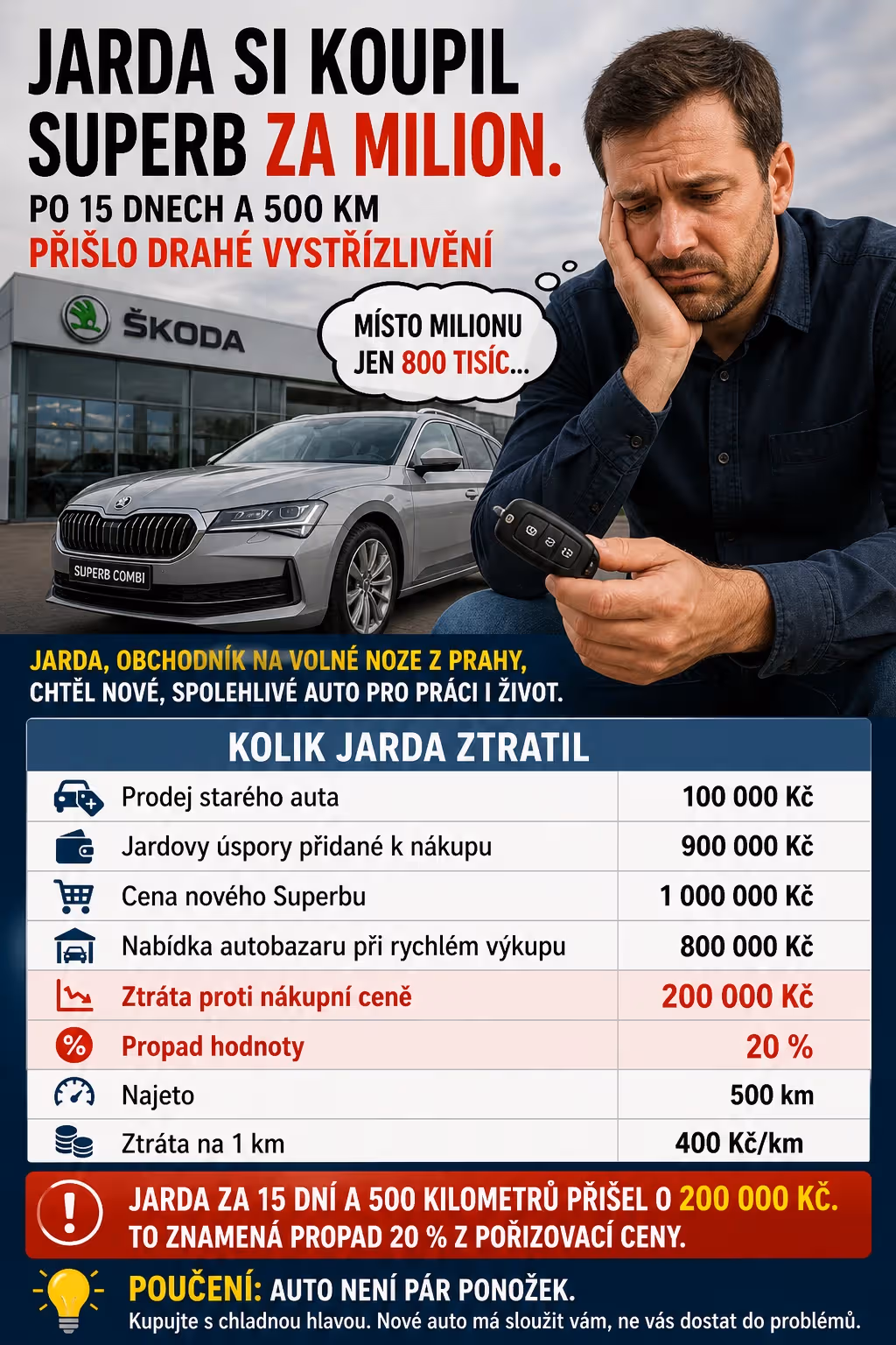 Jaroslav z Prahy si koupil Superb za milion. Po 500 kilometrech přišlo drahé vystřízlivění