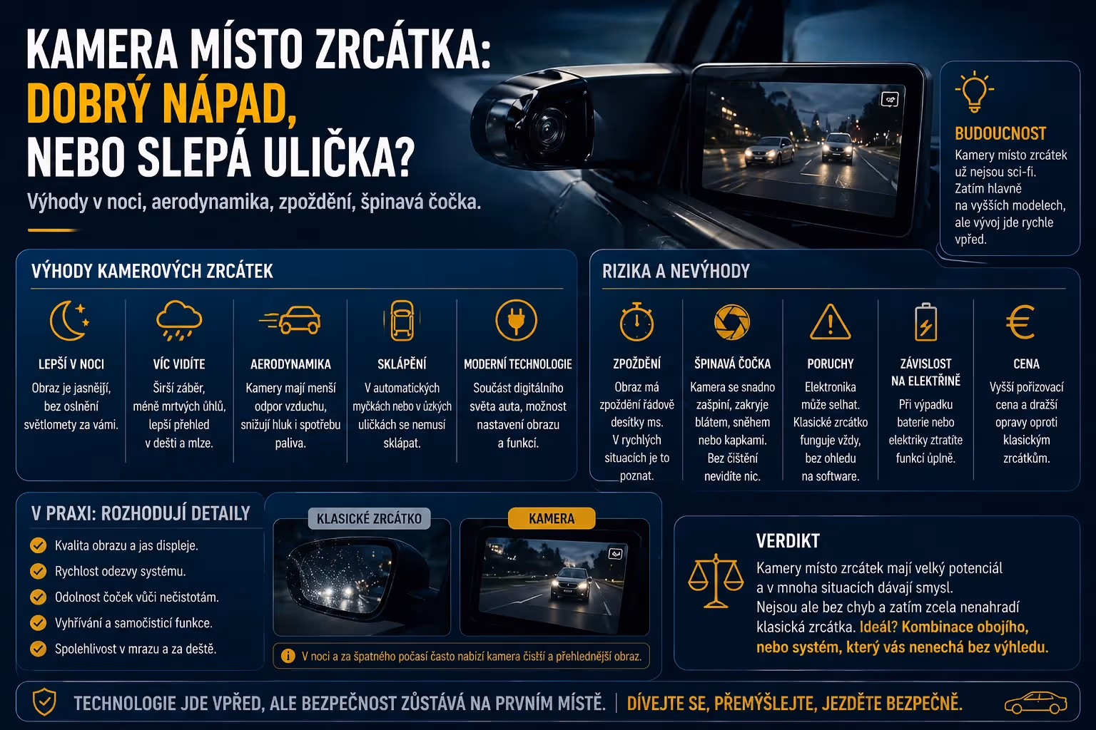 Bezpečnost: Kamera místo zrcátka: proč láká automobilky, ale řidiči jí nemusí věřit