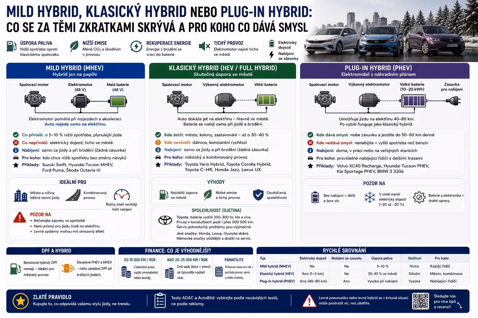Mild hybrid, klasický hybrid nebo plug-in hybrid: co se za těmi zkratkami skrývá a pro koho co dává smysl