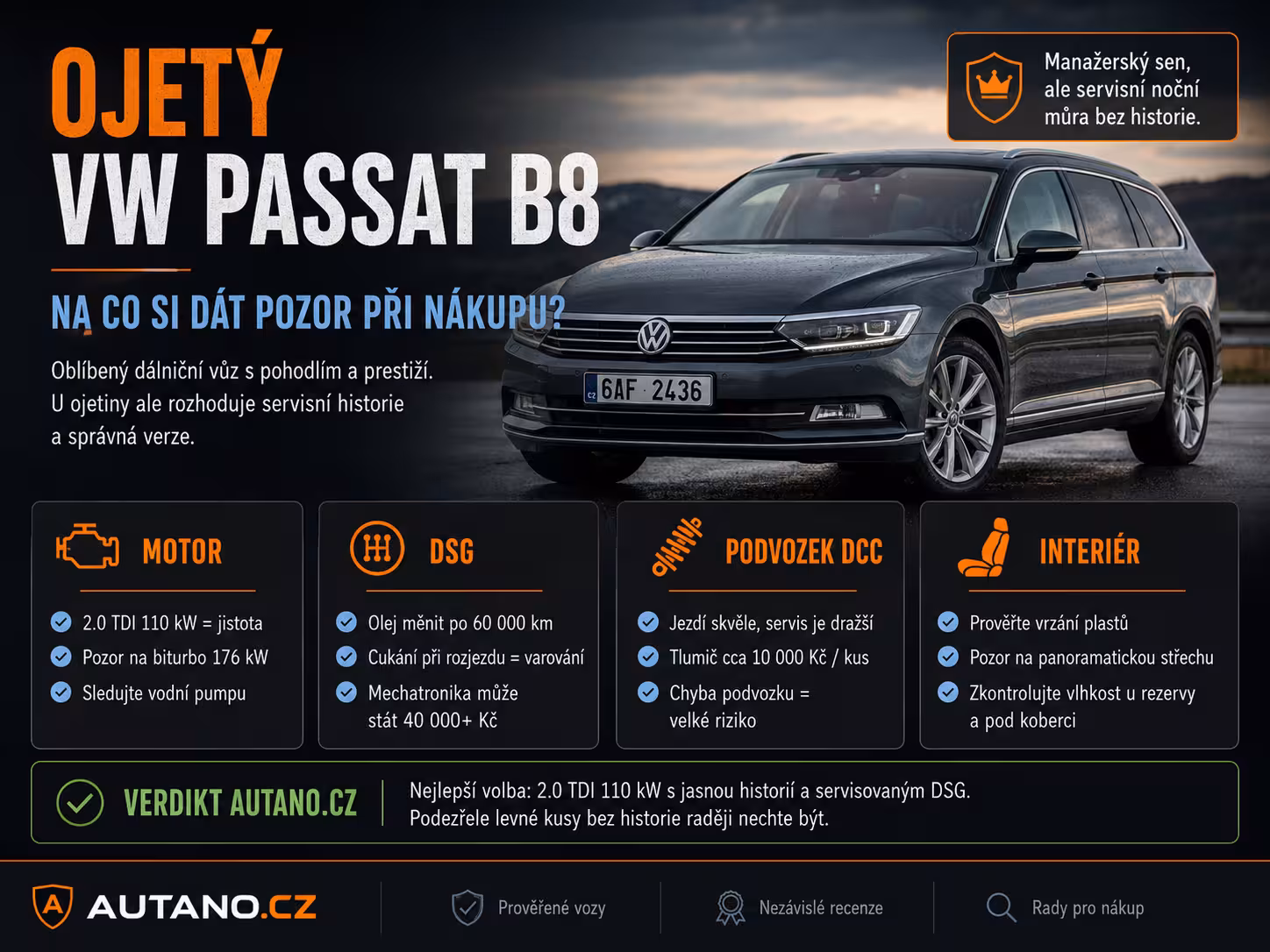 Ojetý Volkswagen Passat B8: Manažerský sen, který může být servisní noční můrou