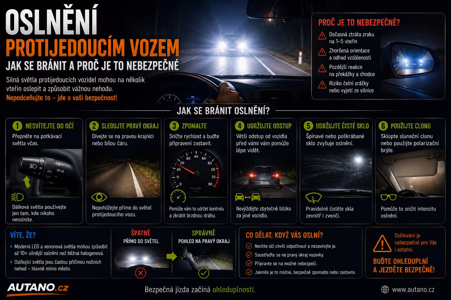 Oslnění protijedoucím vozem: Jak se bránit a proč je to nebezpečné?