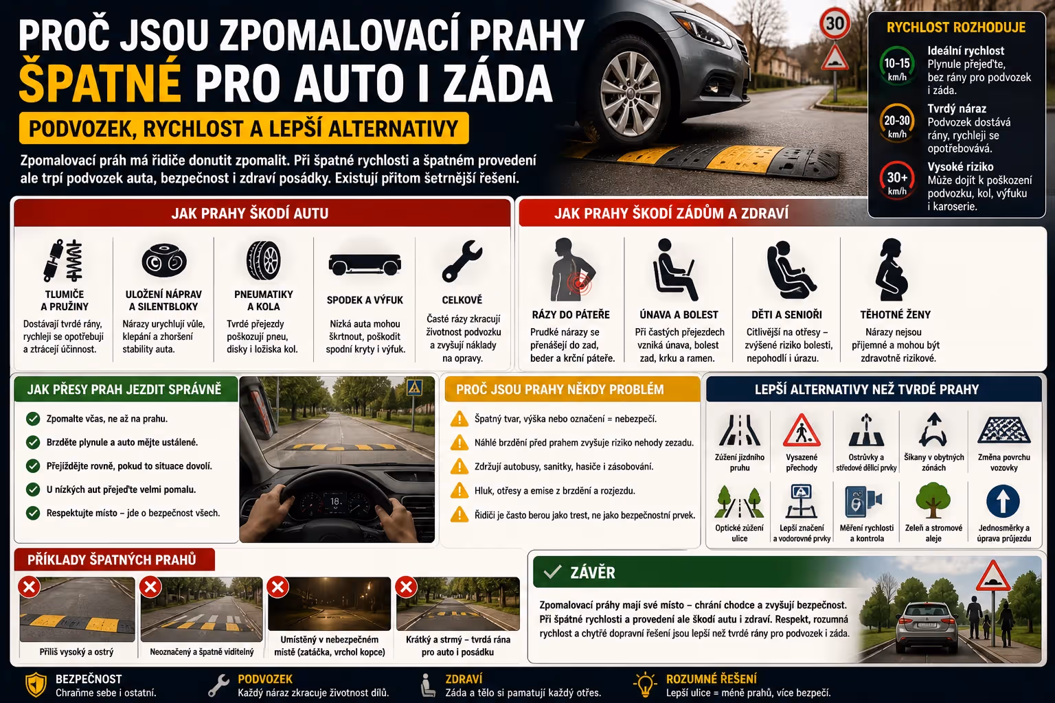 Bezpečnost: Proč jsou zpomalovací prahy špatné pro auto i záda řidiče