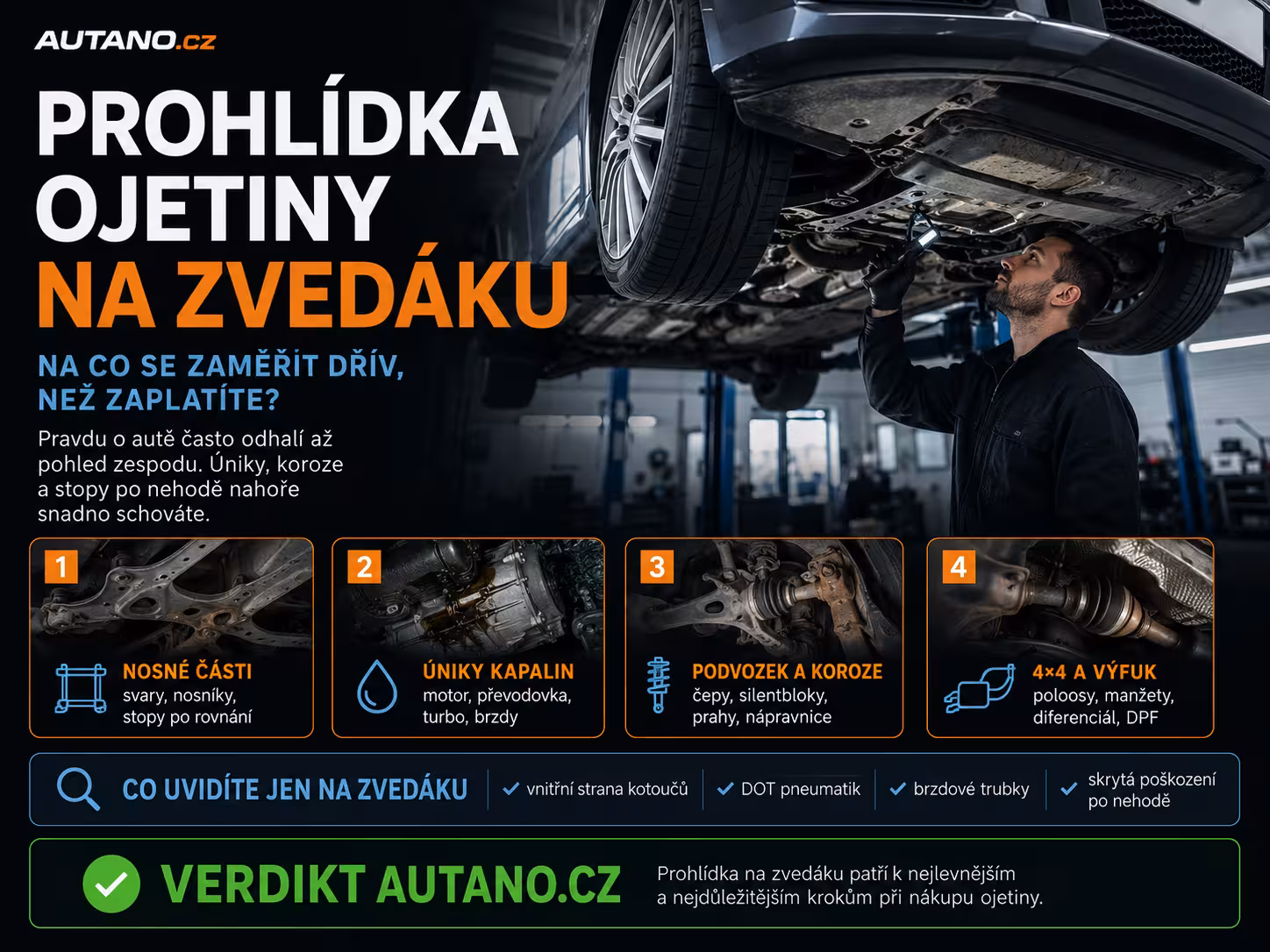 Profesionální prohlídka ojetiny na zvedáku: Co musíte vidět dřív, než zaplatíte?