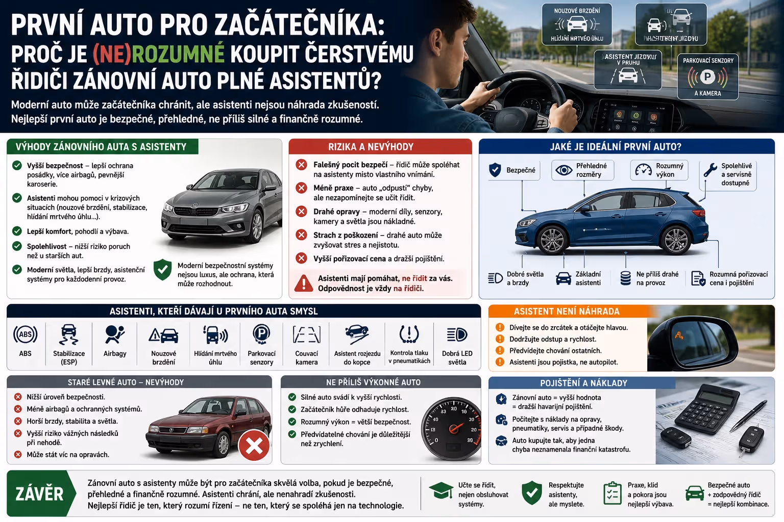 První auto pro začátečníka: je rozumné koupit čerstvému řidiči zánovní auto plné asistentů?