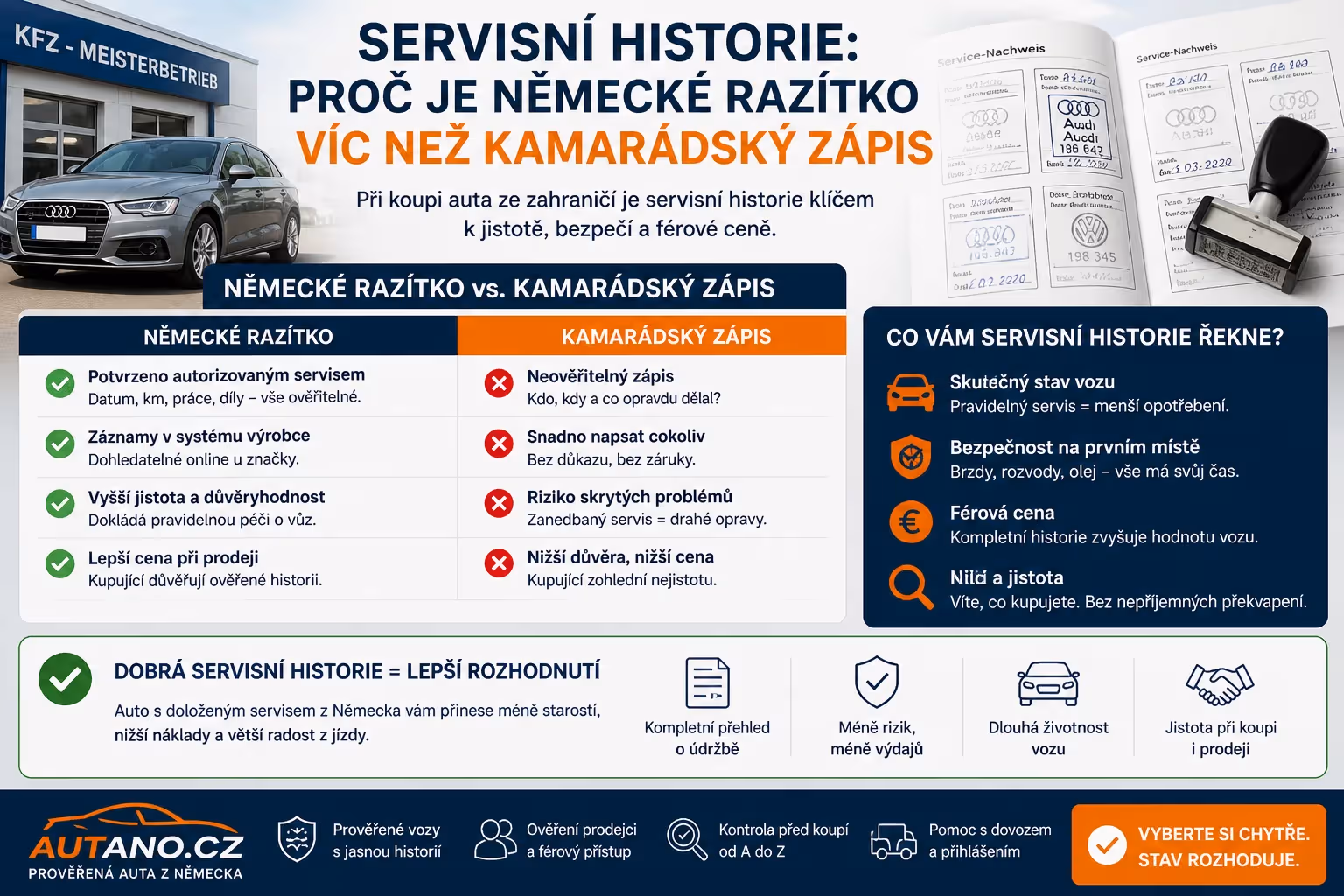 autorizovaný servis: Servisní historie: Německé razítko vs. český zápis