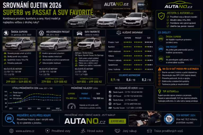 Nákup: Srovnání ojetin 2026: Superb vs. Passat a SUV favorité