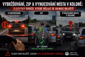 Bezpečnost: Vybržďování, zip a kolony: zlozvyky, které ničí klid na silnici