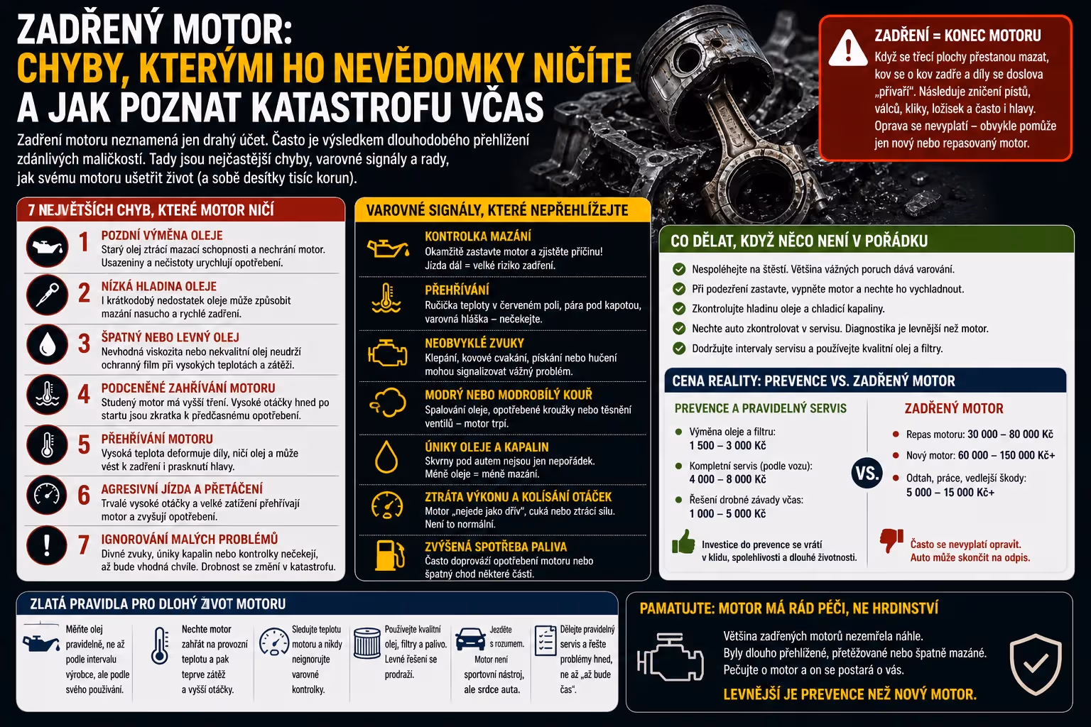 Motor: Zadřený motor: Jak poznat první příznaky a kolik stojí oprava